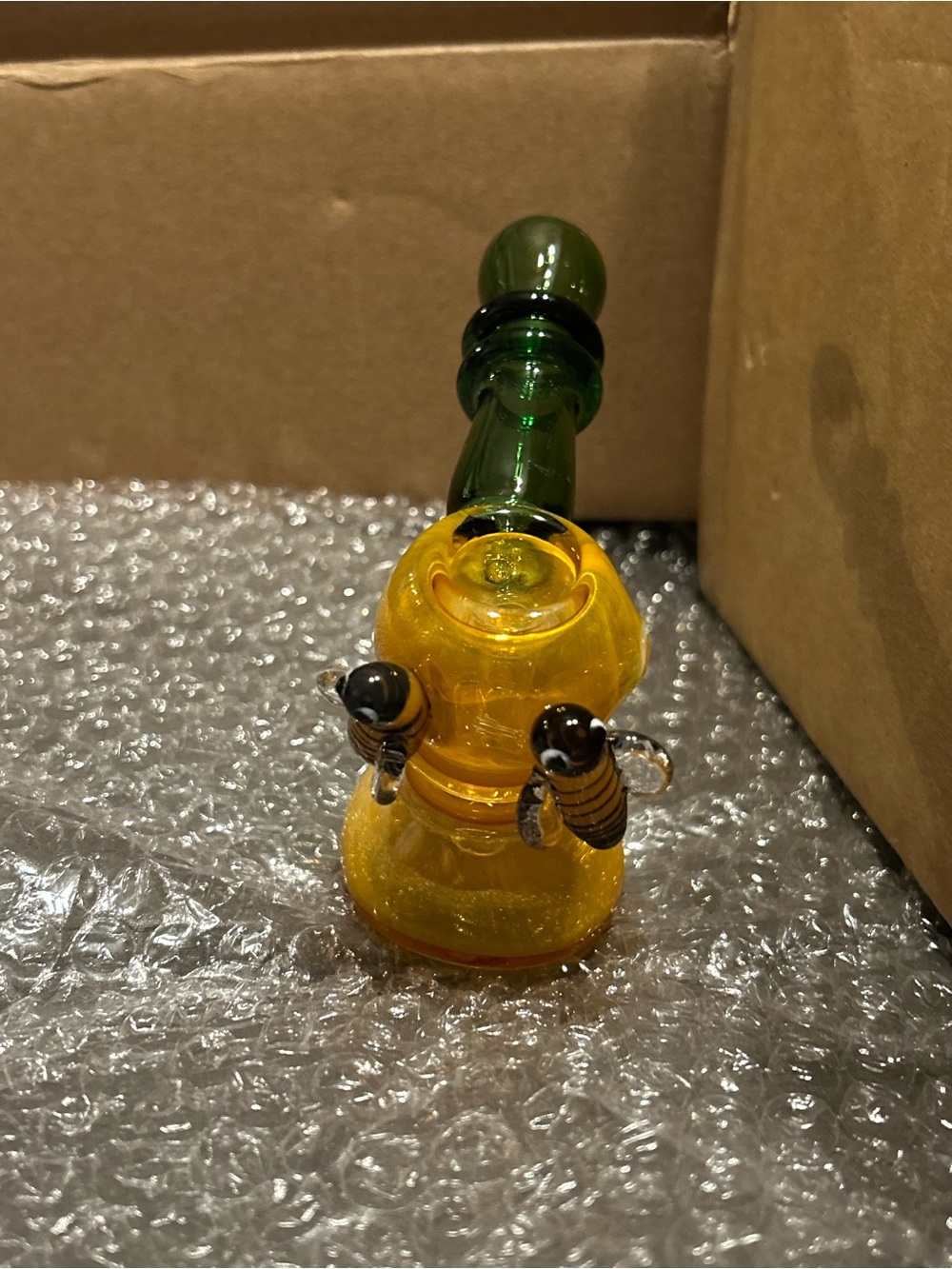 Yellow and Green Bee Handmade Glass Piece